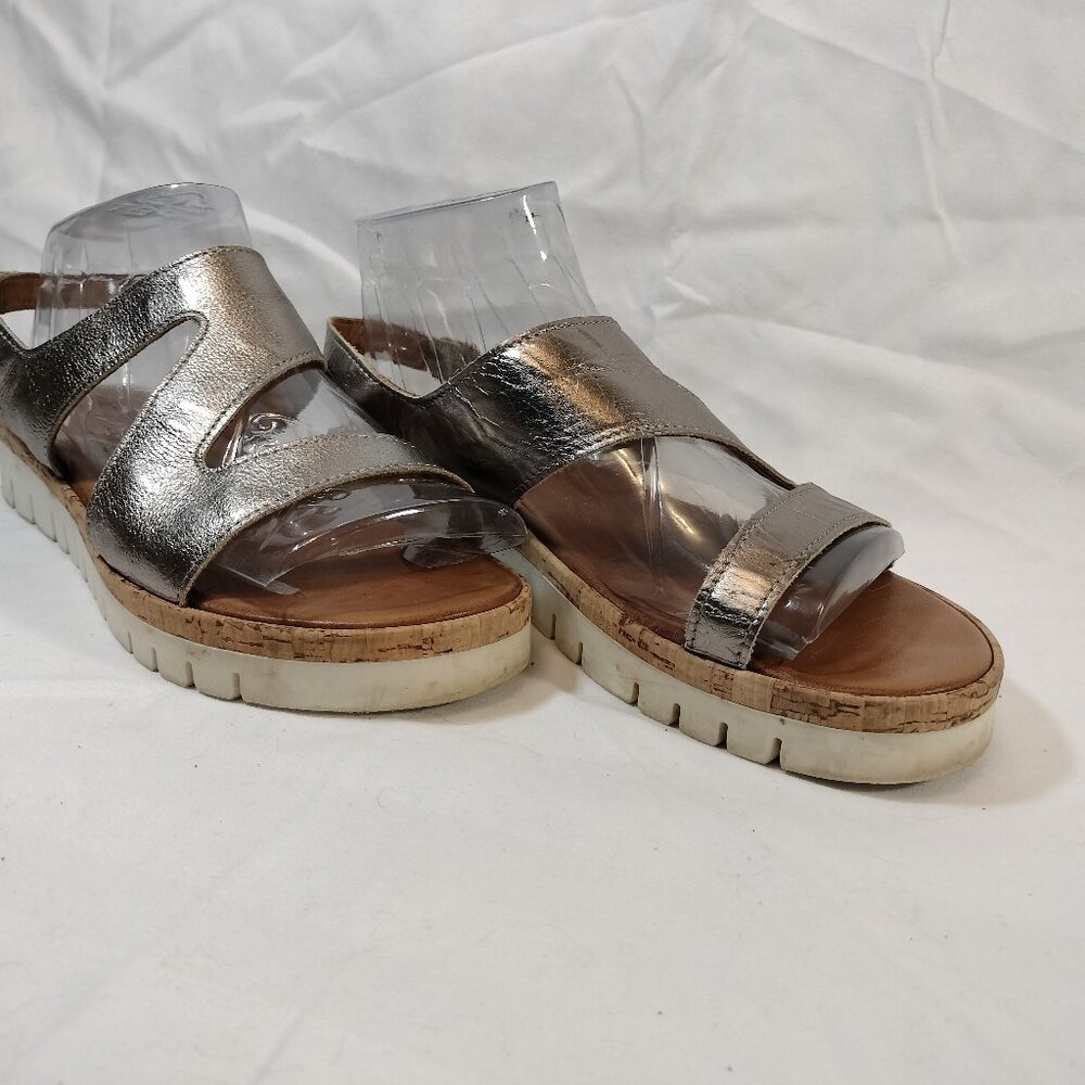 Miz Mooz Metallic Silver Leather Slide Sandals